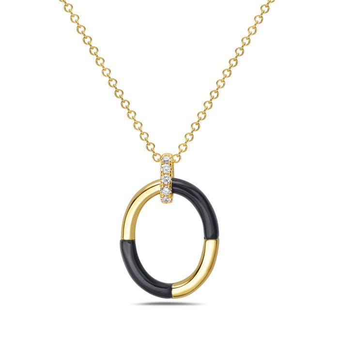 Birmingham Jewelry - 14K Yellow Gold Oval shape Diamond And Onyx Necklace - Birmingham Jewelry