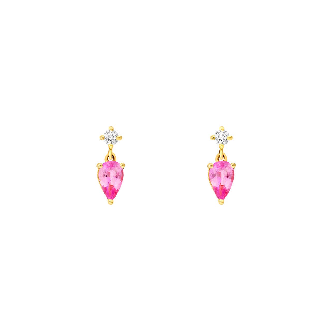 Birmingham Jewelry - 14K Yellow Gold Pear Shape Pink Sapphire & Diamond Stud Earrings - Birmingham Jewelry