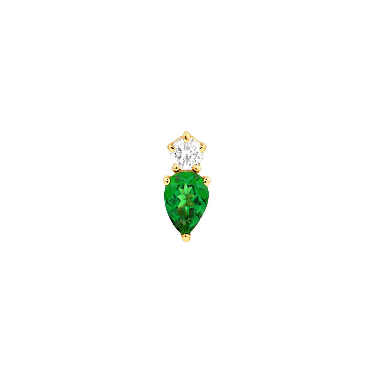 Birmingham Jewelry - 14K Yellow Gold Pear Shape Tsavorite & Round Diamond Stud Earrings - Birmingham Jewelry