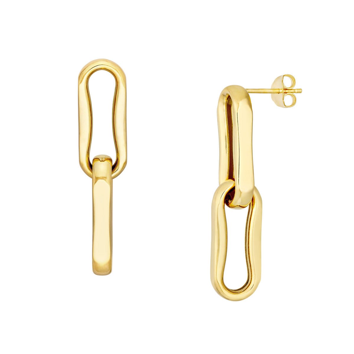 Birmingham Jewelry - 14K Yellow Gold Pinched Oval Link Dangle Earrings - Birmingham Jewelry
