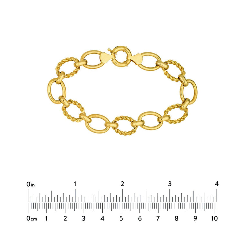 Birmingham Jewelry - 14K Yellow Gold Polished And Textured Oval Link Bracelet - Birmingham Jewelry