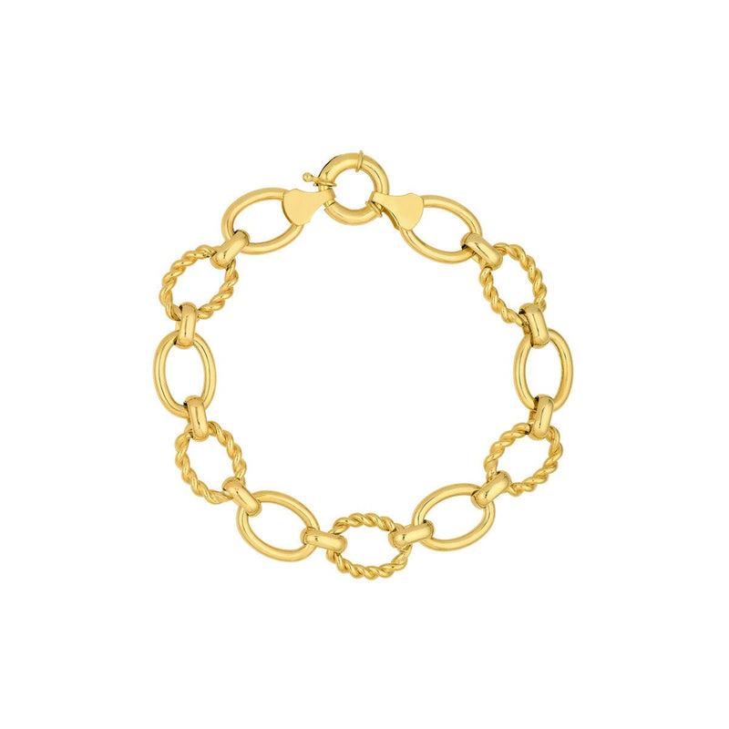 Birmingham Jewelry - 14K Yellow Gold Polished And Textured Oval Link Bracelet - Birmingham Jewelry