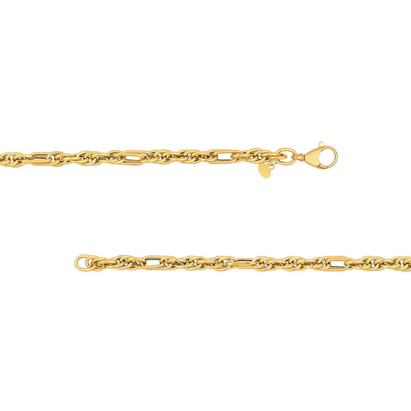 Birmingham Jewelry - 14K Yellow Gold Polished Textured (2+1) Link Chain - Birmingham Jewelry