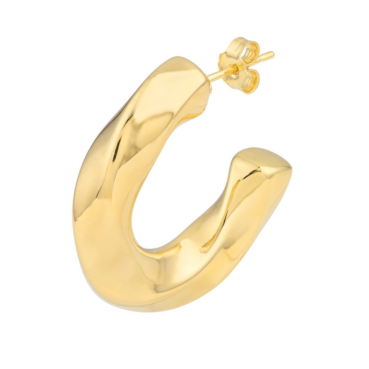 Birmingham Jewelry - 14K Yellow Gold Puff Geometric Dome Open Hoop Earrings - Birmingham Jewelry