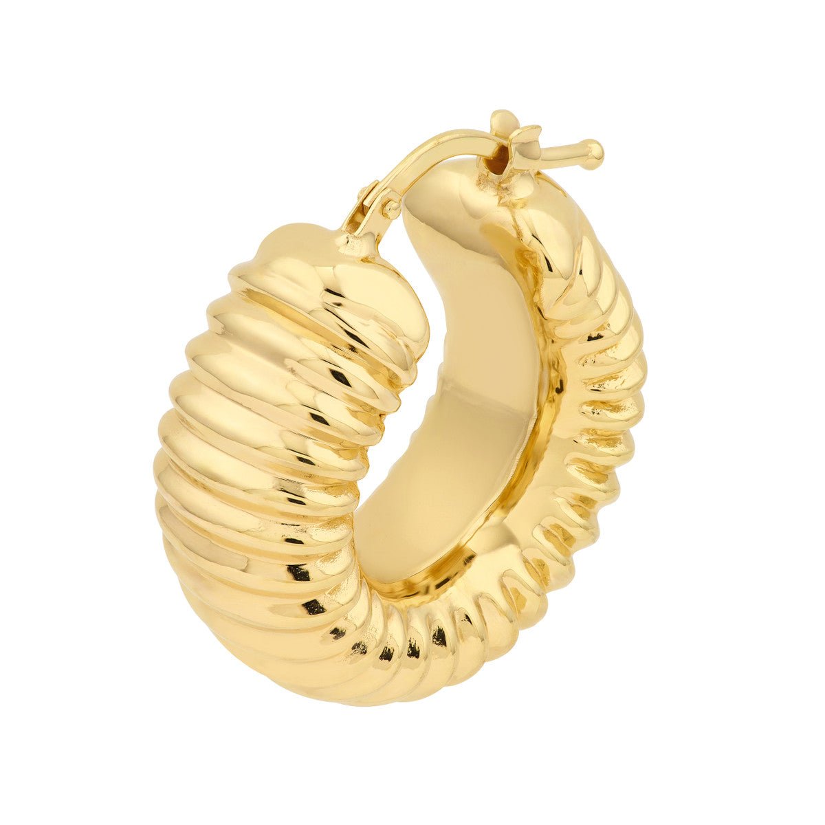 Birmingham Jewelry - 14K Yellow Gold Puff Ribbed Hoop Earrings - Birmingham Jewelry