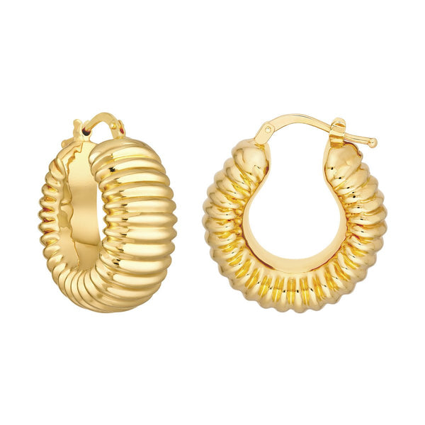 Birmingham Jewelry - 14K Yellow Gold Puff Ribbed Hoop Earrings - Birmingham Jewelry