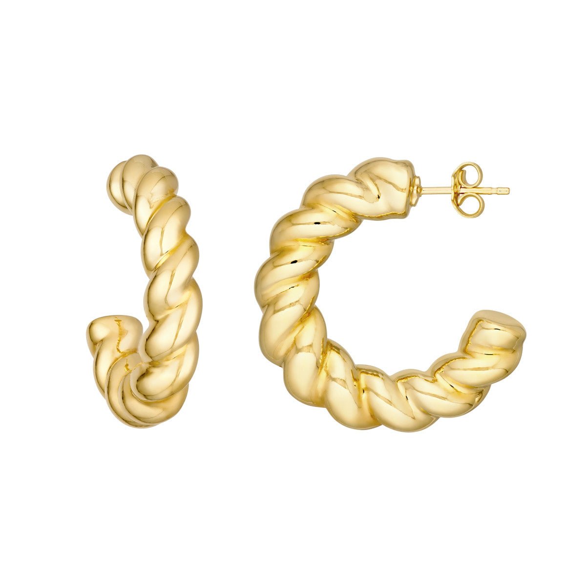 14K Yellow Gold Puff Textured Twist Open Hoop Earrings Birmingham Jewelry Earrings Birmingham Jewelry 