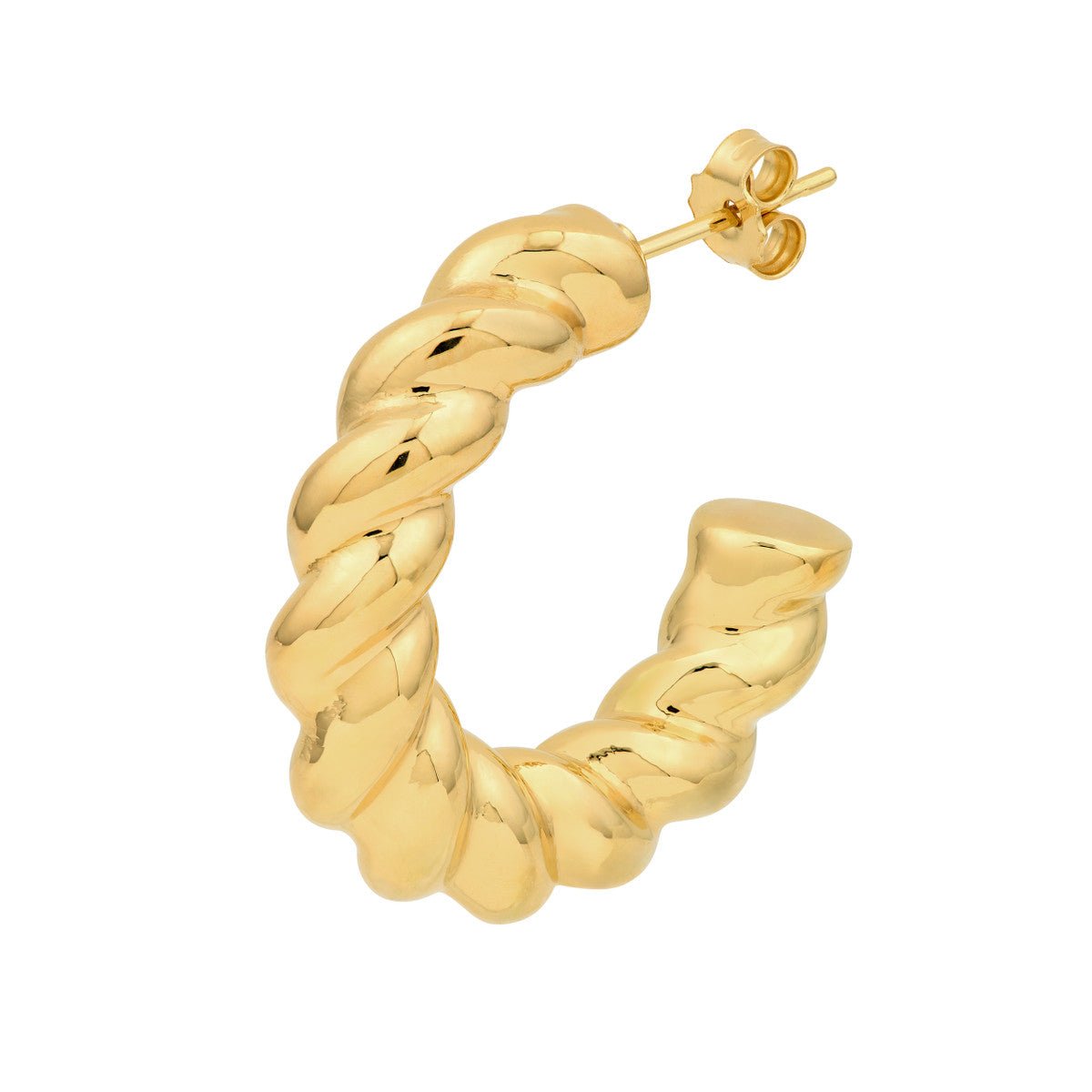14K Yellow Gold Puff Textured Twist Open Hoop Earrings Birmingham Jewelry Earrings Birmingham Jewelry 
