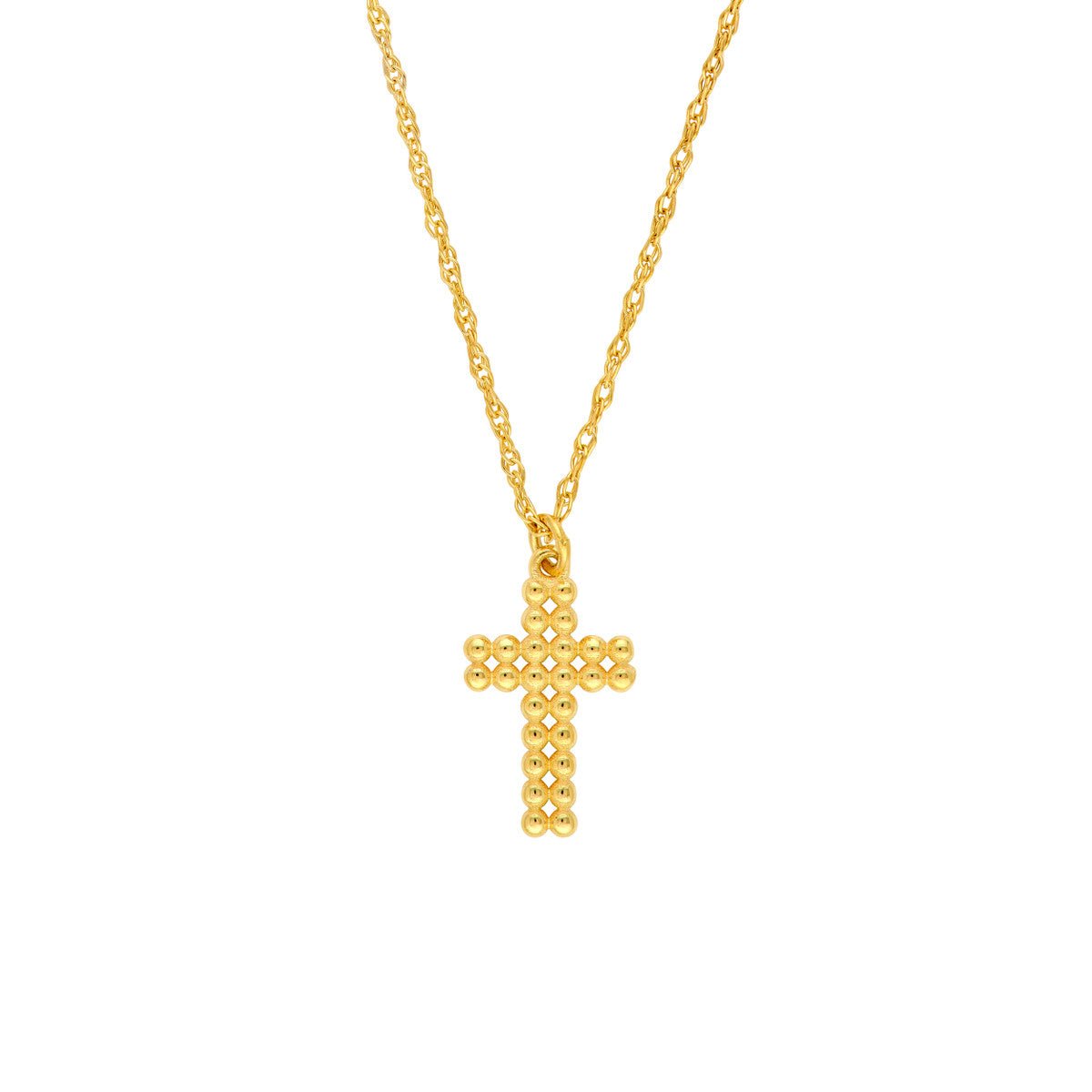 Birmingham Jewelry - 14K Yellow Gold Puffy Beaded Cross Necklace - Birmingham Jewelry