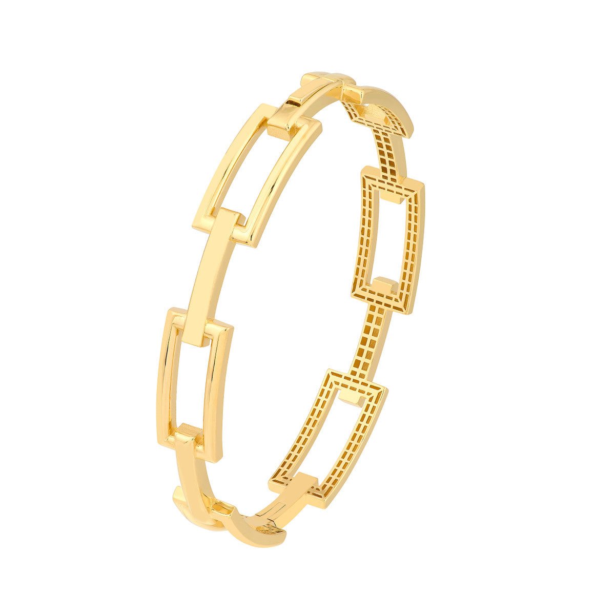 Birmingham Jewelry - 14K Yellow Gold Rectangular Polished Link Bangle Bracelet - Birmingham Jewelry