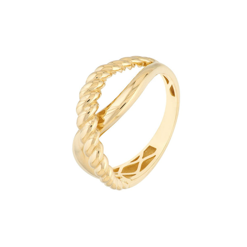 Birmingham Jewelry - 14K Yellow Gold Ribbed Crossover Ring - Birmingham Jewelry