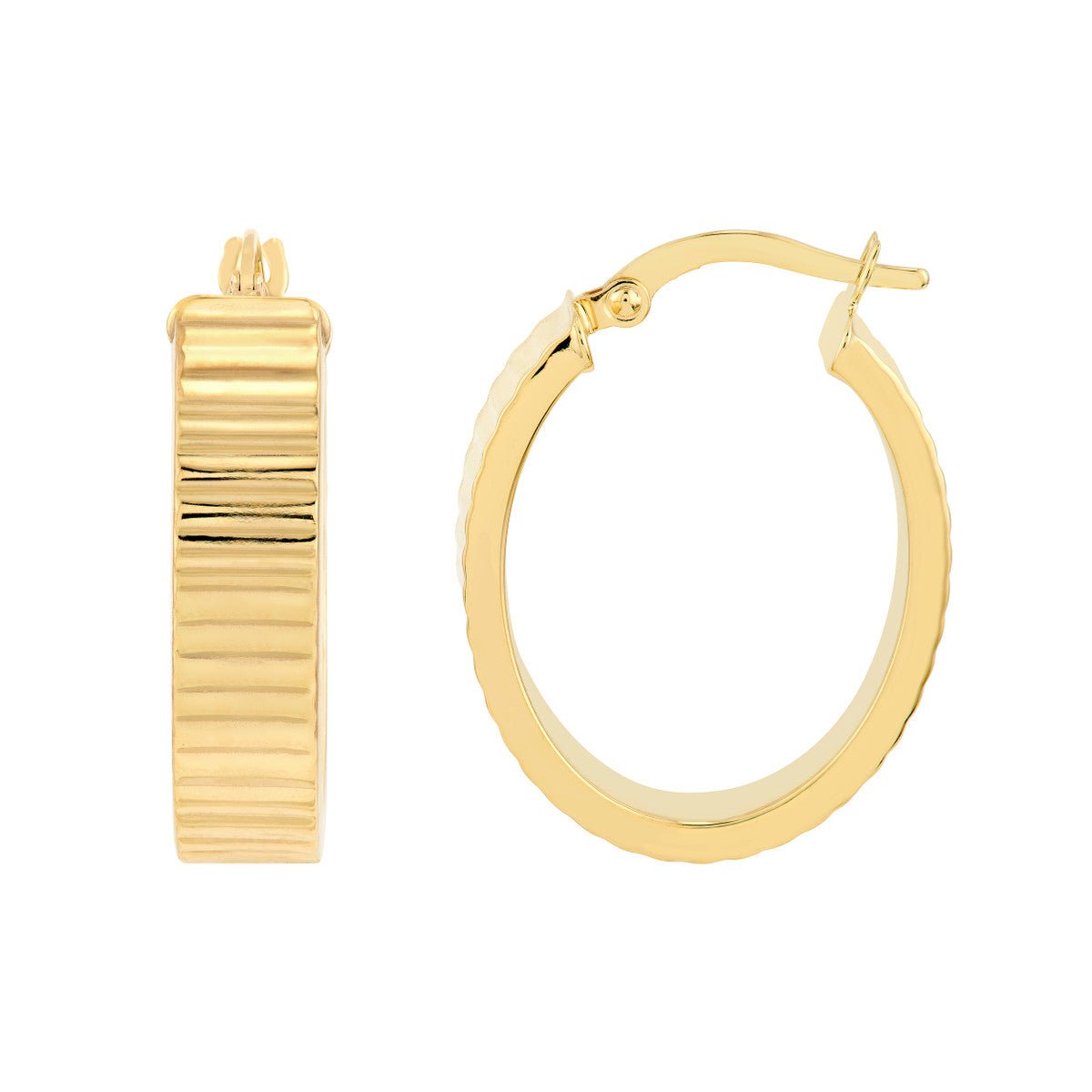 Birmingham Jewelry - 14K Yellow Gold Ridged Rectangular Tube Hoop Earrings - Birmingham Jewelry