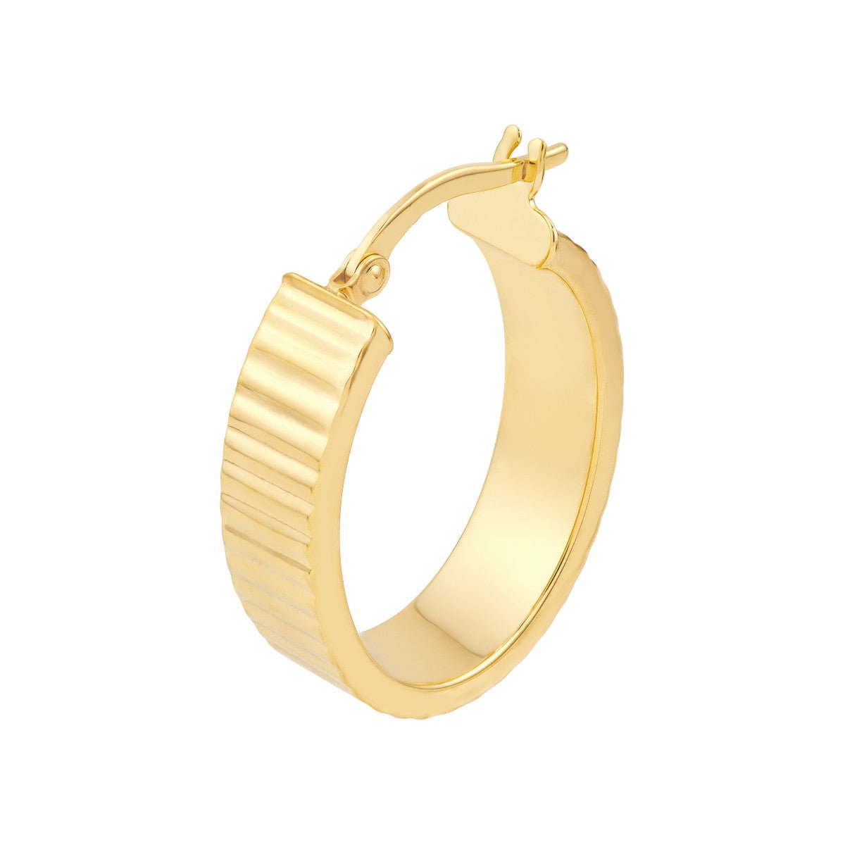 Birmingham Jewelry - 14K Yellow Gold Ridged Rectangular Tube Hoop Earrings - Birmingham Jewelry