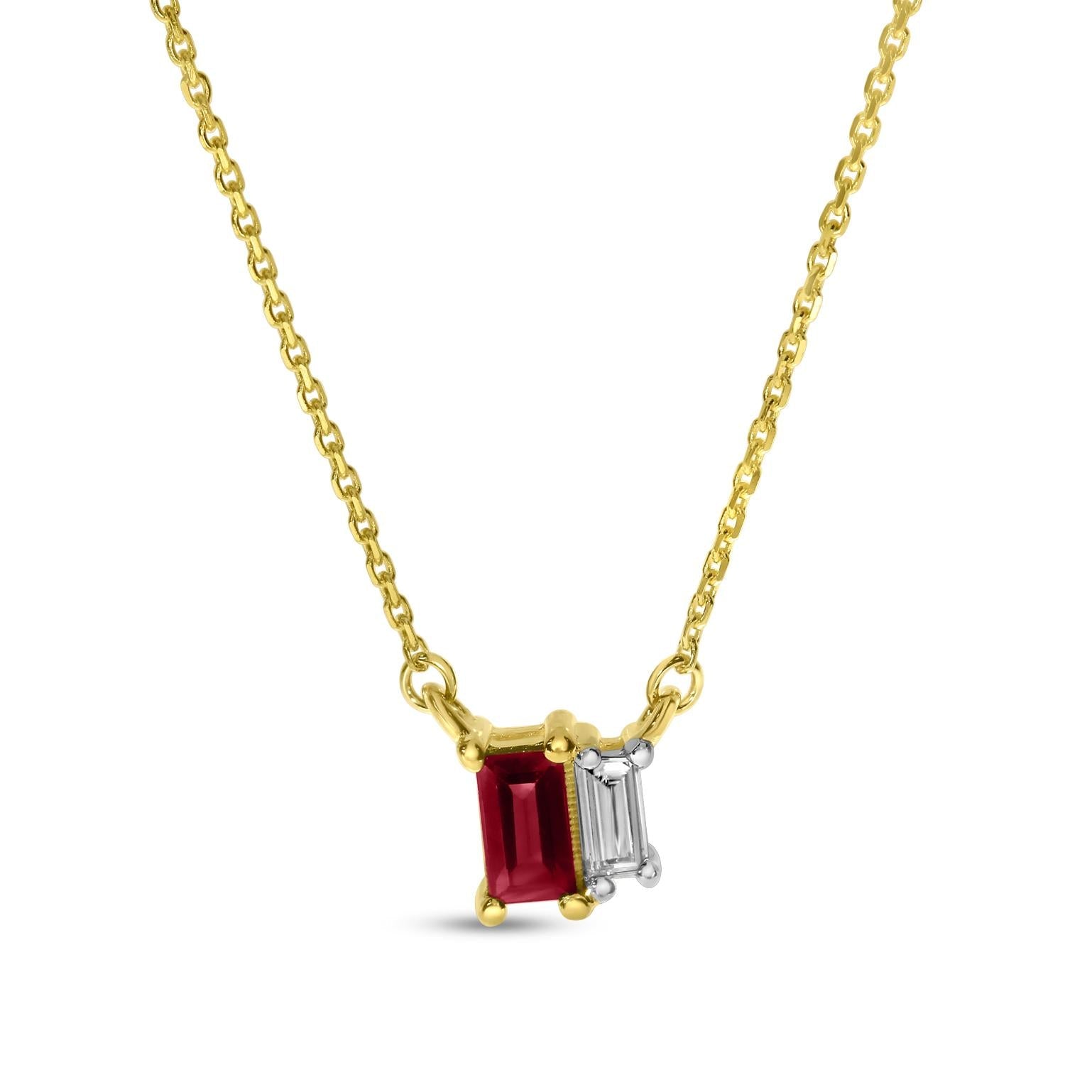 Birmingham Jewelry - 14K Yellow Gold Ruby and Diamond Baguette Duo Necklace - Birmingham Jewelry