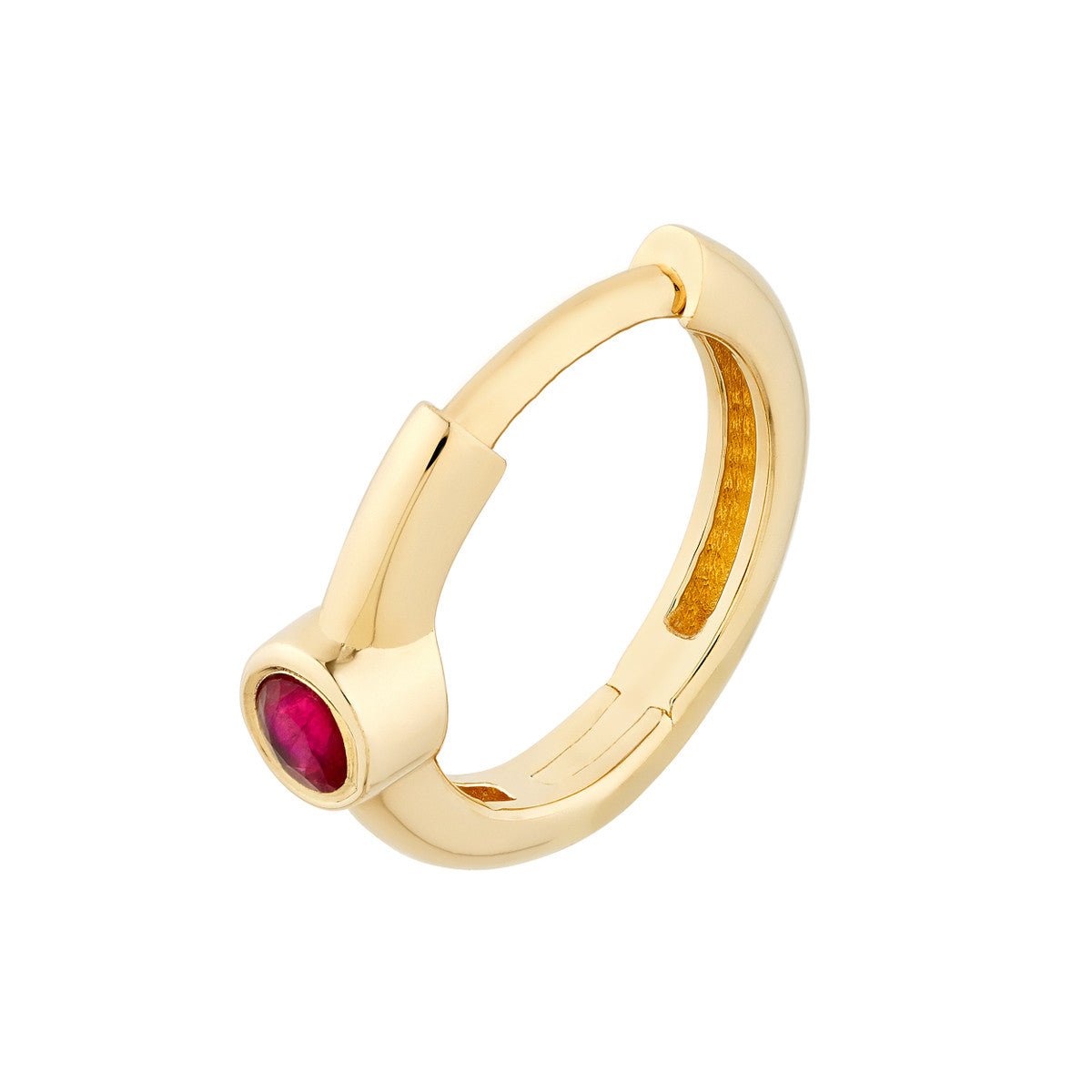 Birmingham Jewelry - 14K Yellow Gold Ruby Bezel Mini Hoops - Birmingham Jewelry