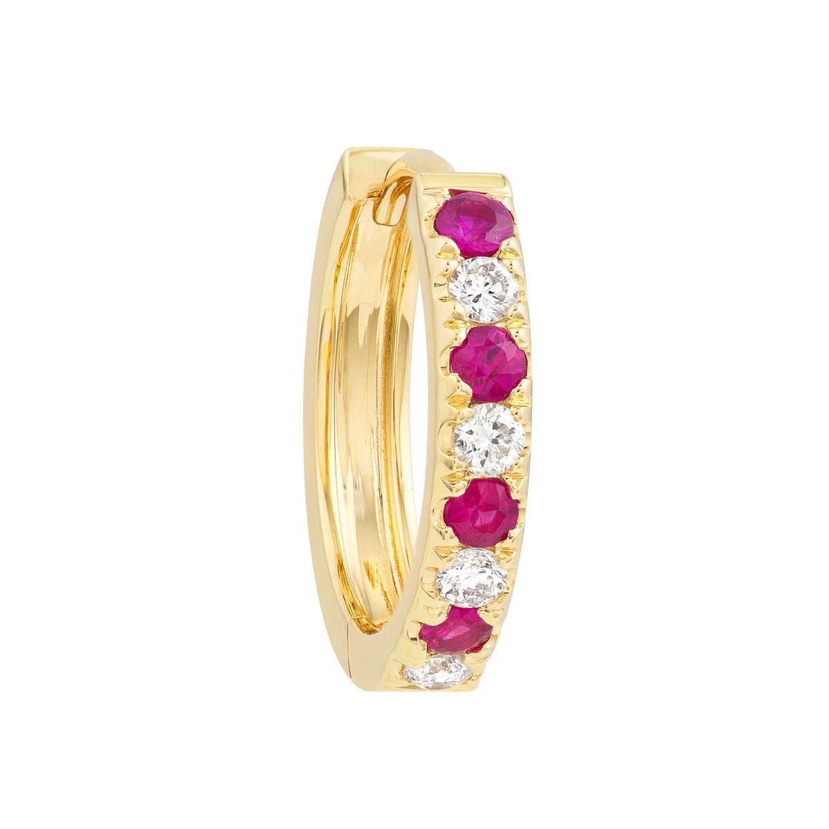 Birmingham Jewelry - 14K Yellow Gold Ruby & Diamond Huggies (1/4tcw) - Birmingham Jewelry