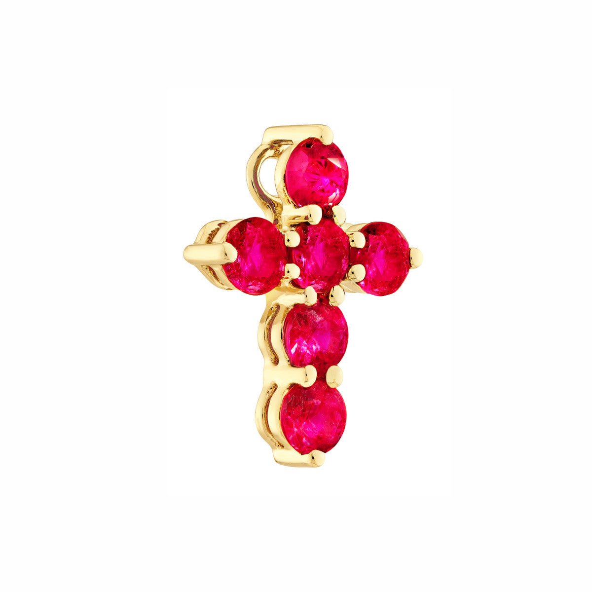 Birmingham Jewelry - 14K Yellow Gold Ruby Stone Cross Pendant - Birmingham Jewelry
