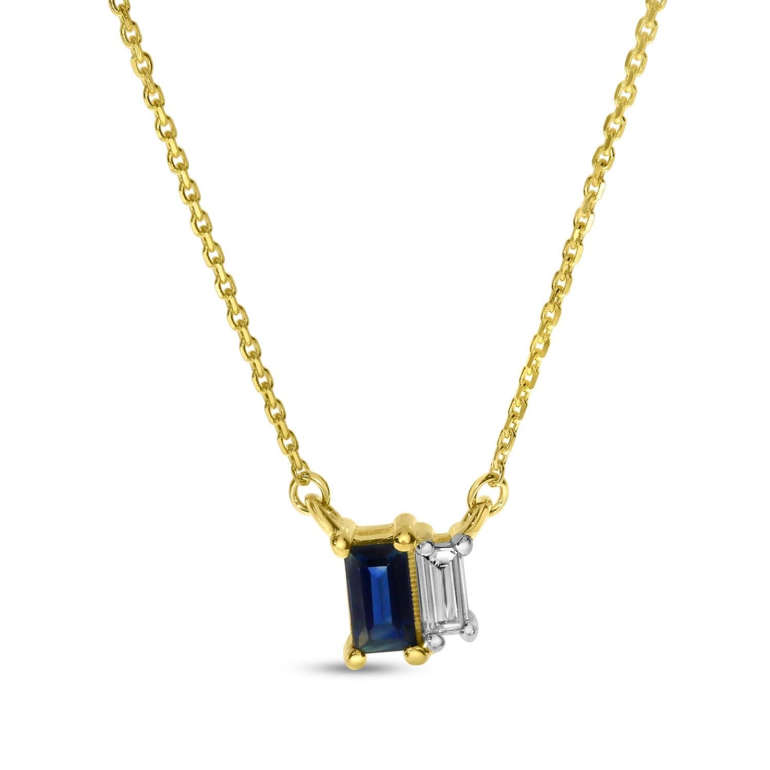 Birmingham Jewelry - 14K Yellow Gold Sapphire and Diamond Baguette Duo Necklace - Birmingham Jewelry