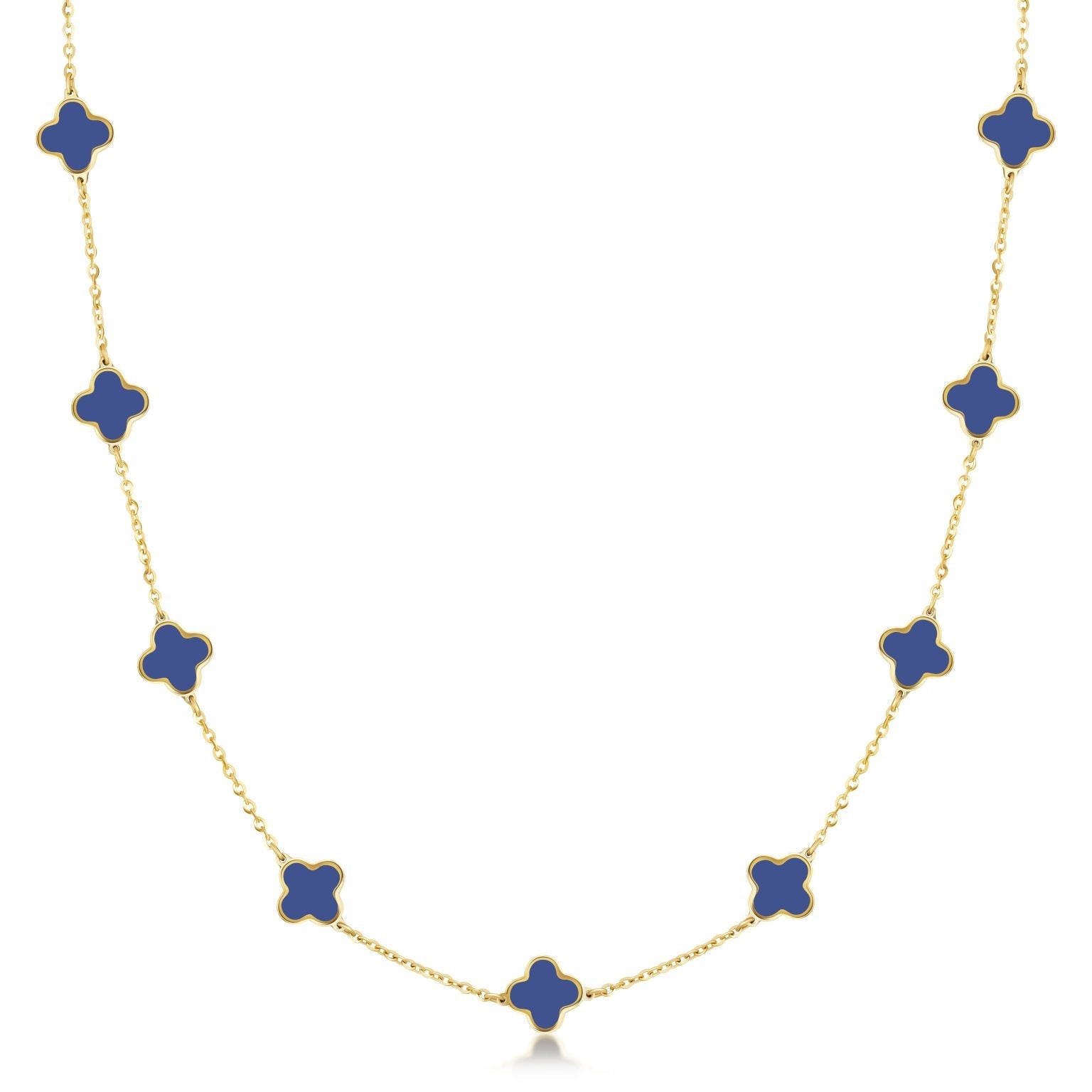Birmingham Jewelry - 14K Yellow Gold Small Clover Station Necklace (Lapis) - Birmingham Jewelry