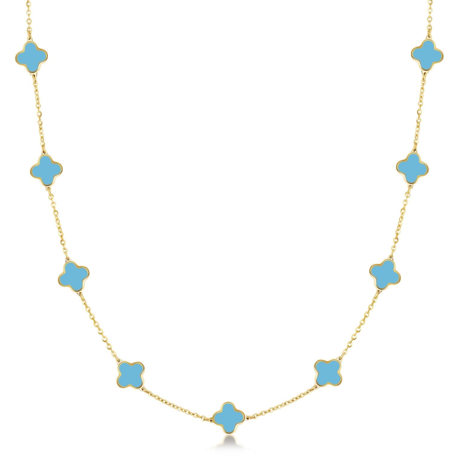 Birmingham Jewelry - 14K Yellow Gold Small Clover Station Necklace (Turquoise) - Birmingham Jewelry