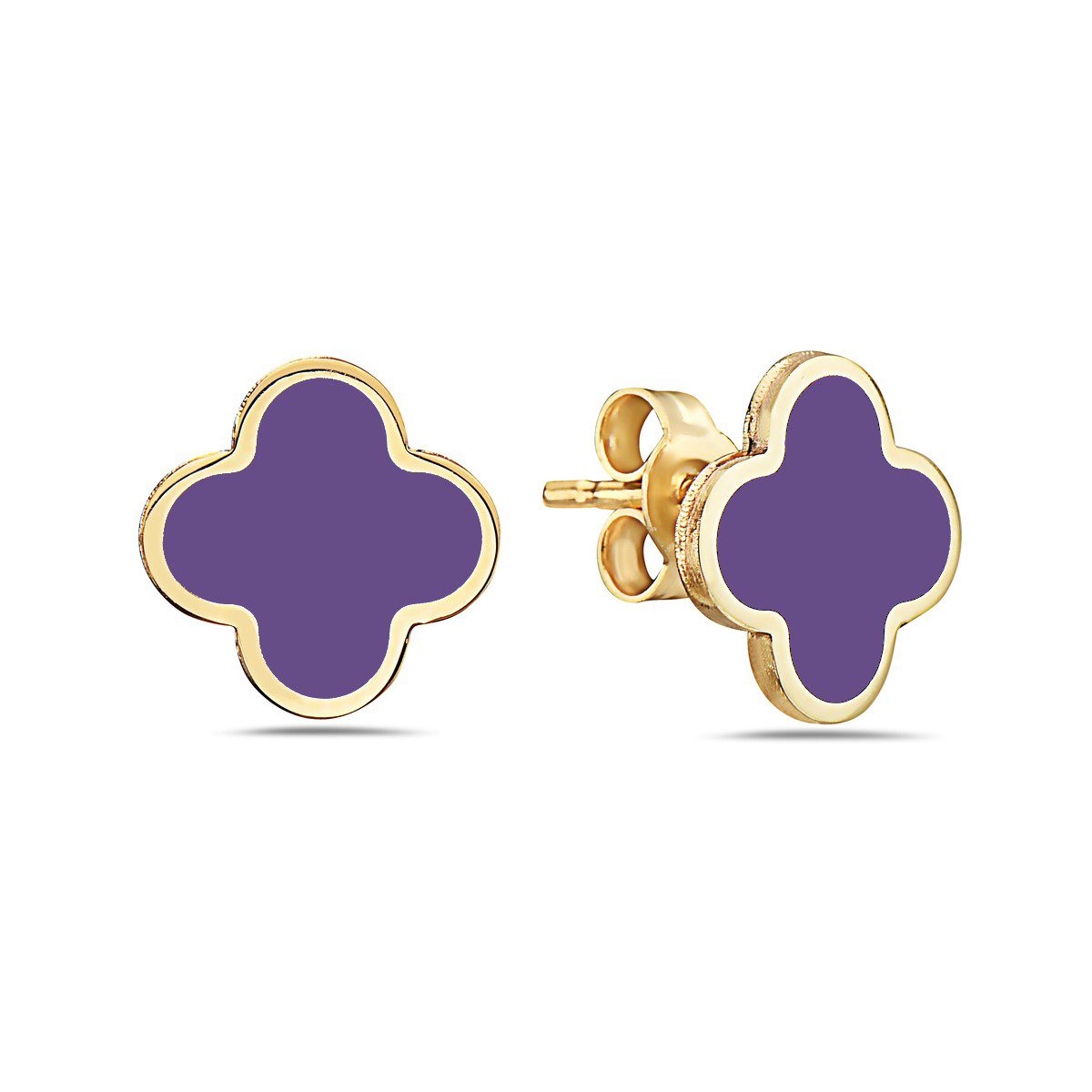 Birmingham Jewelry - 14K Yellow Gold Small Clover Stud Earrings (Amethyst) - Birmingham Jewelry