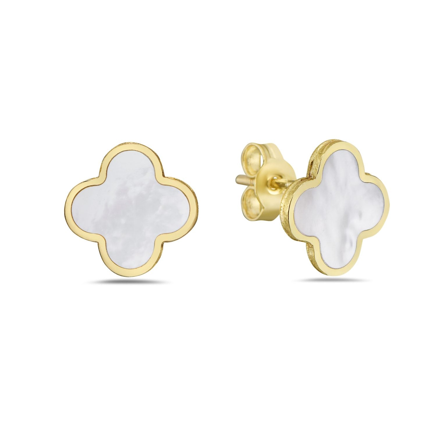 Birmingham Jewelry - 14K Yellow Gold Small Clover Stud Earrings (MOP) - Birmingham Jewelry