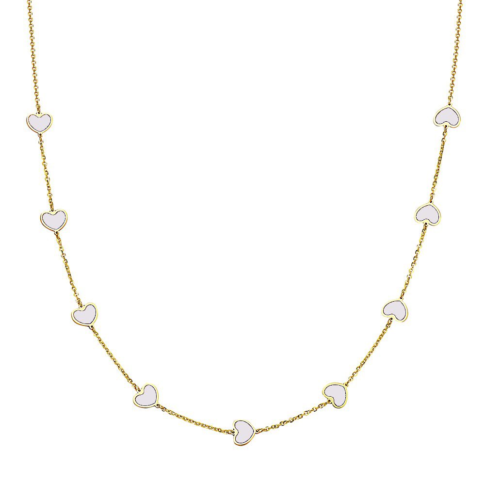 Birmingham Jewelry - 14K Yellow Gold Small Heart Station Necklace (MOP) - Birmingham Jewelry