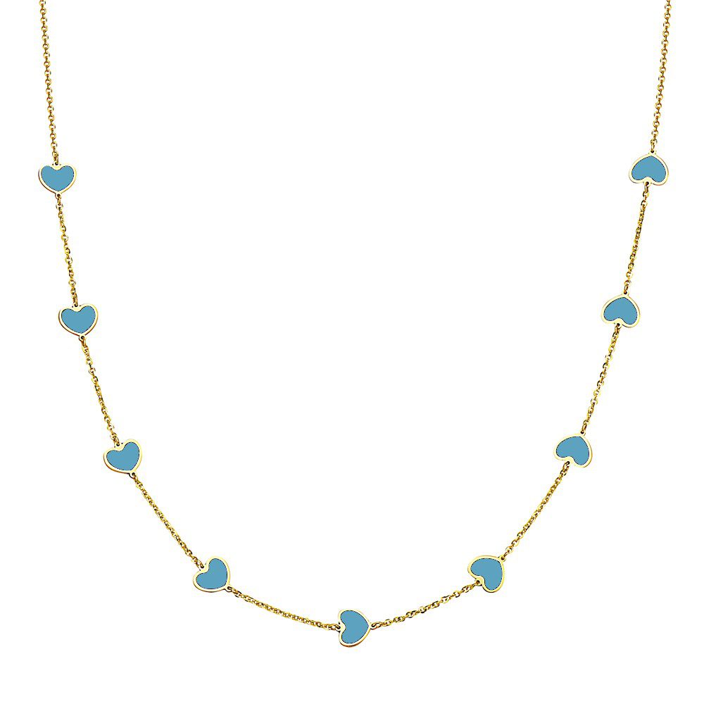 Birmingham Jewelry - 14K Yellow Gold Small Heart Station Necklace (Turquoise) - Birmingham Jewelry