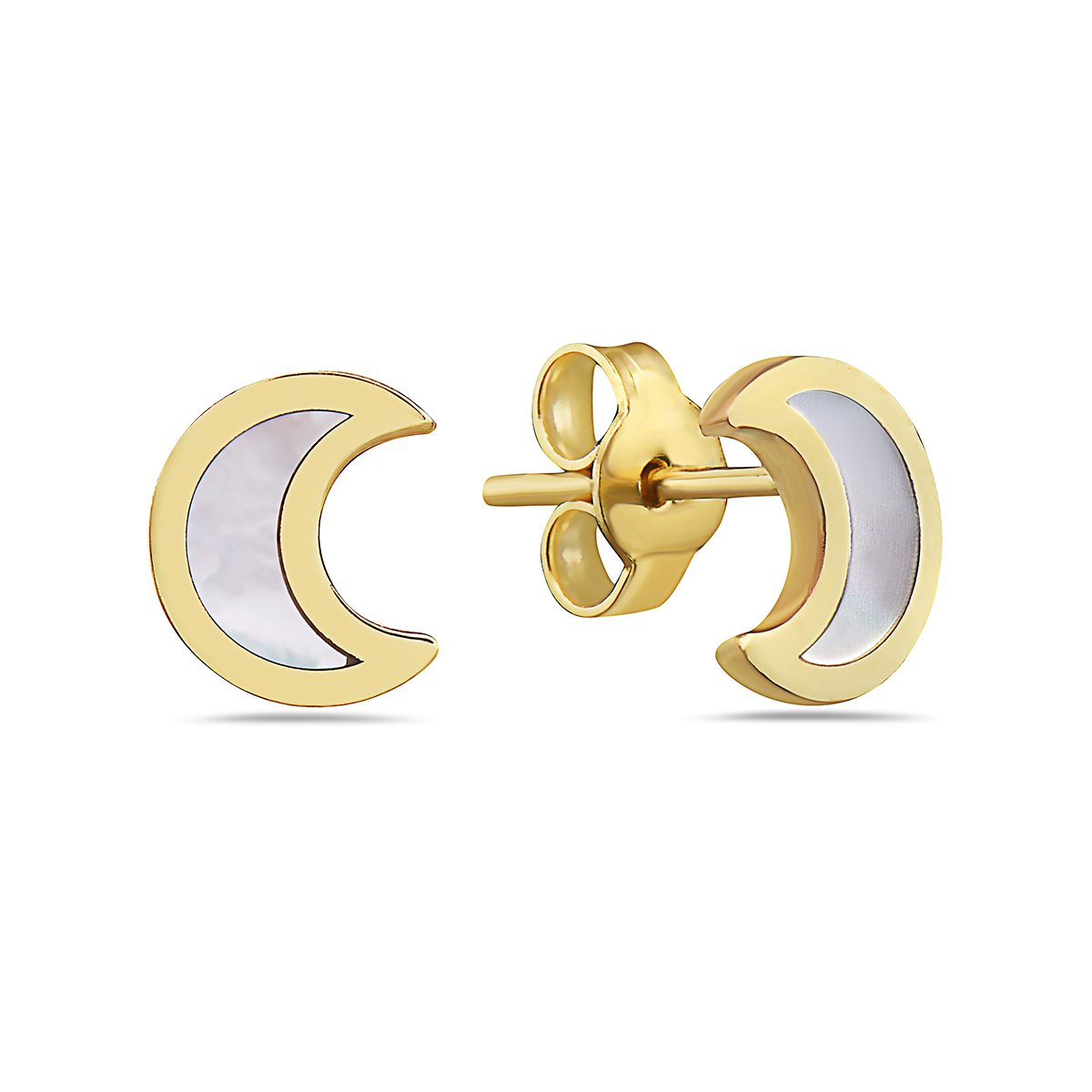 Birmingham Jewelry - 14K Yellow Gold Small Moon Stud Earrings (MOP) - Birmingham Jewelry