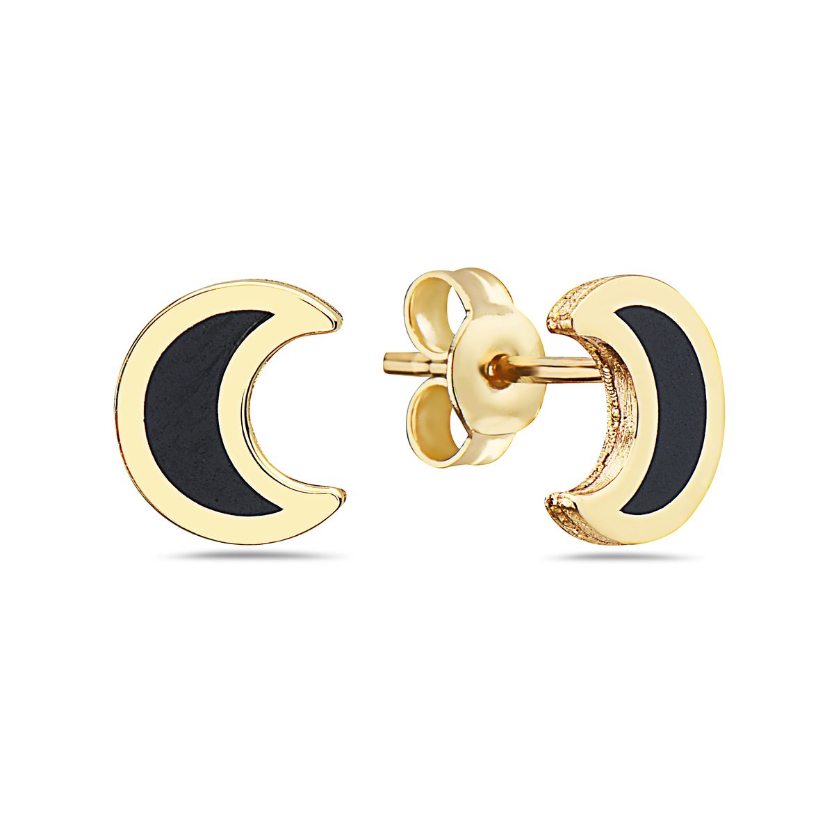 Birmingham Jewelry - 14K Yellow Gold Small Moon Stud Earrings (Onyx) - Birmingham Jewelry