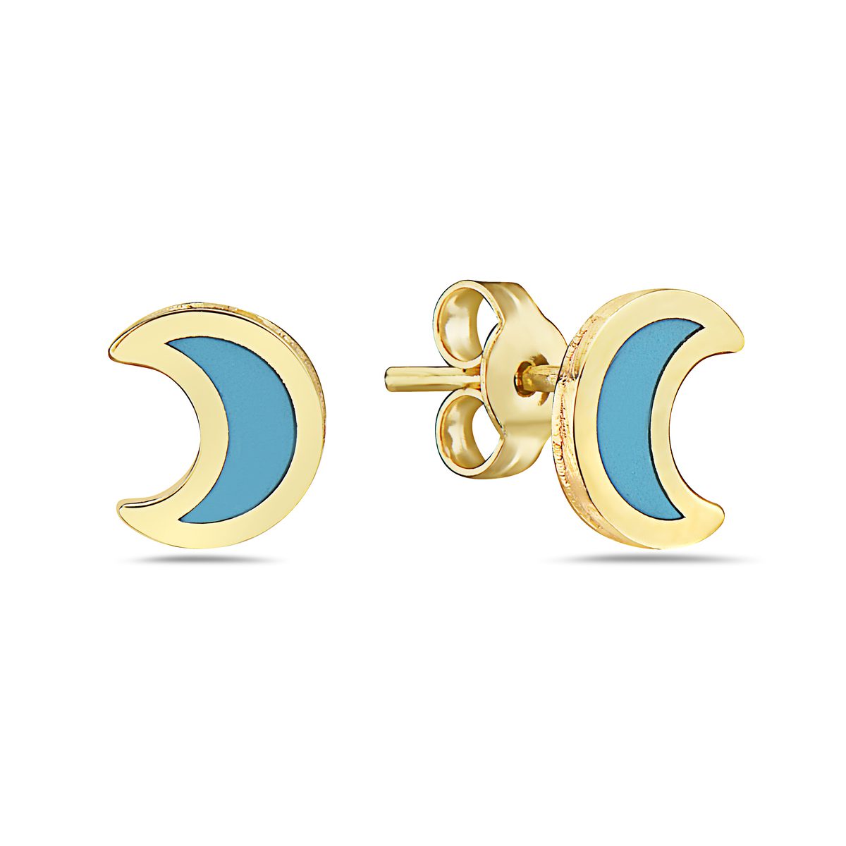 Birmingham Jewelry - 14K Yellow Gold Small Moon Stud Earrings (Turquoise) - Birmingham Jewelry