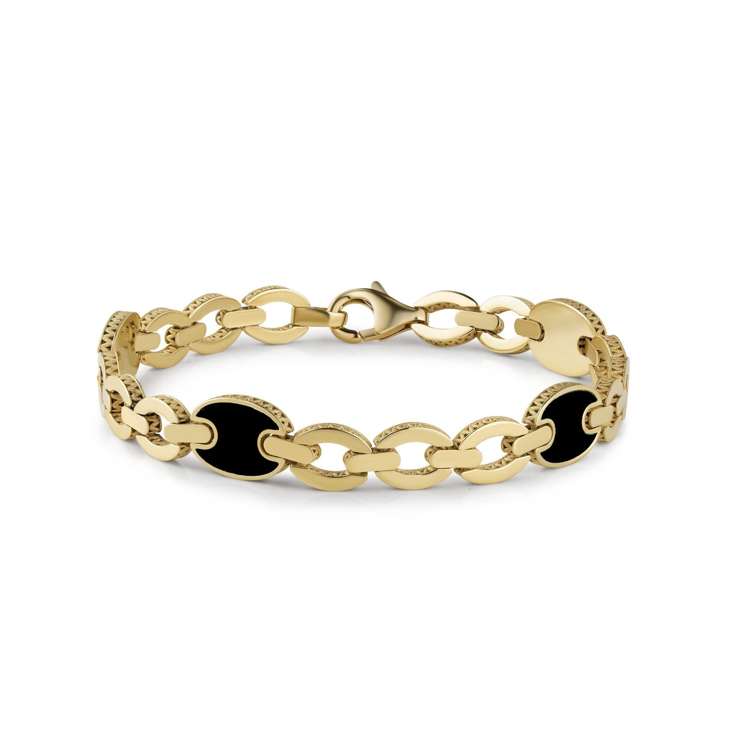Birmingham Jewelry - 14K Yellow Gold Solid Gucci Links 9.00" Bracelet (Onyx) - Birmingham Jewelry