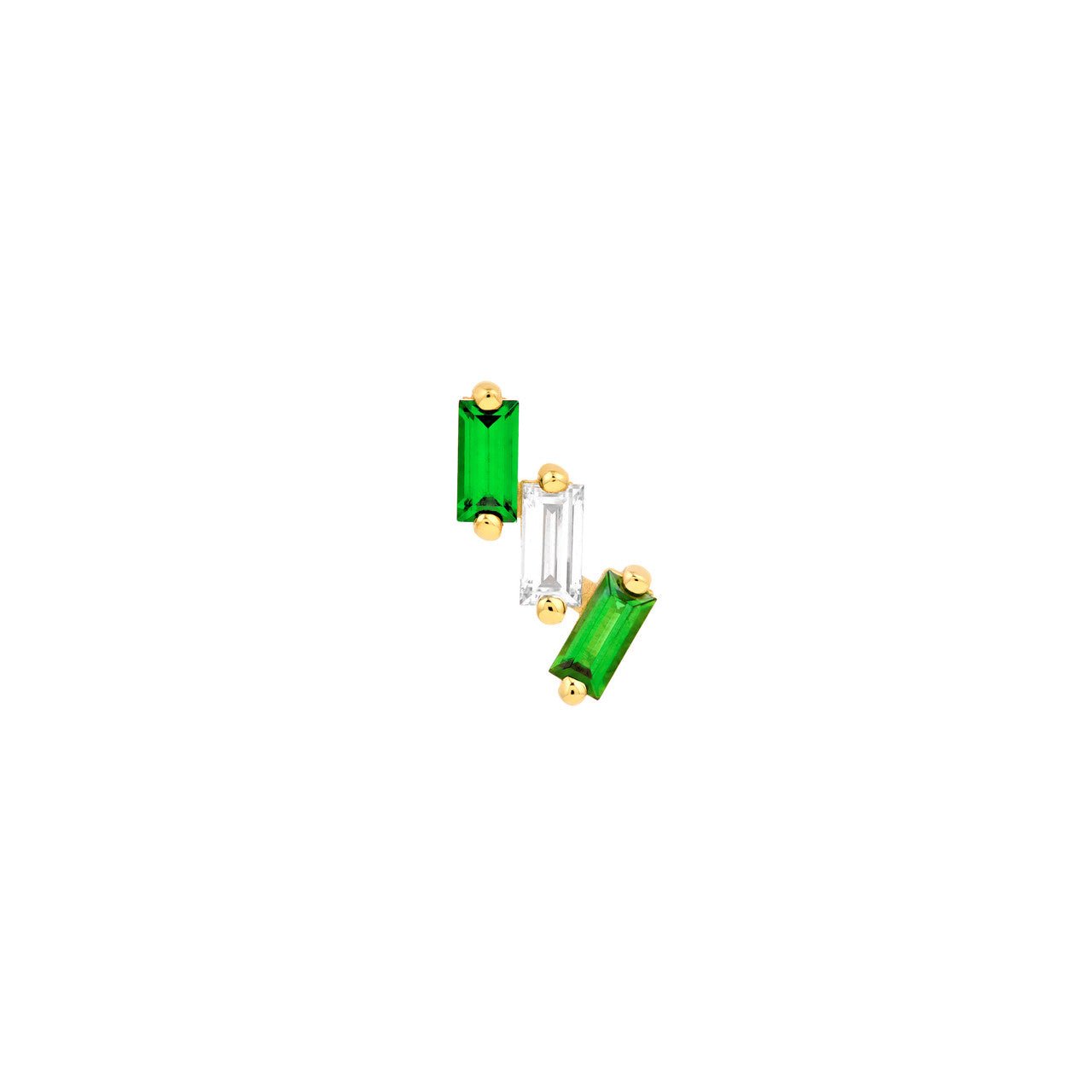 Birmingham Jewelry - 14K Yellow Gold Square Baguette Tsavorite & Diamond Stud Earrings - Birmingham Jewelry