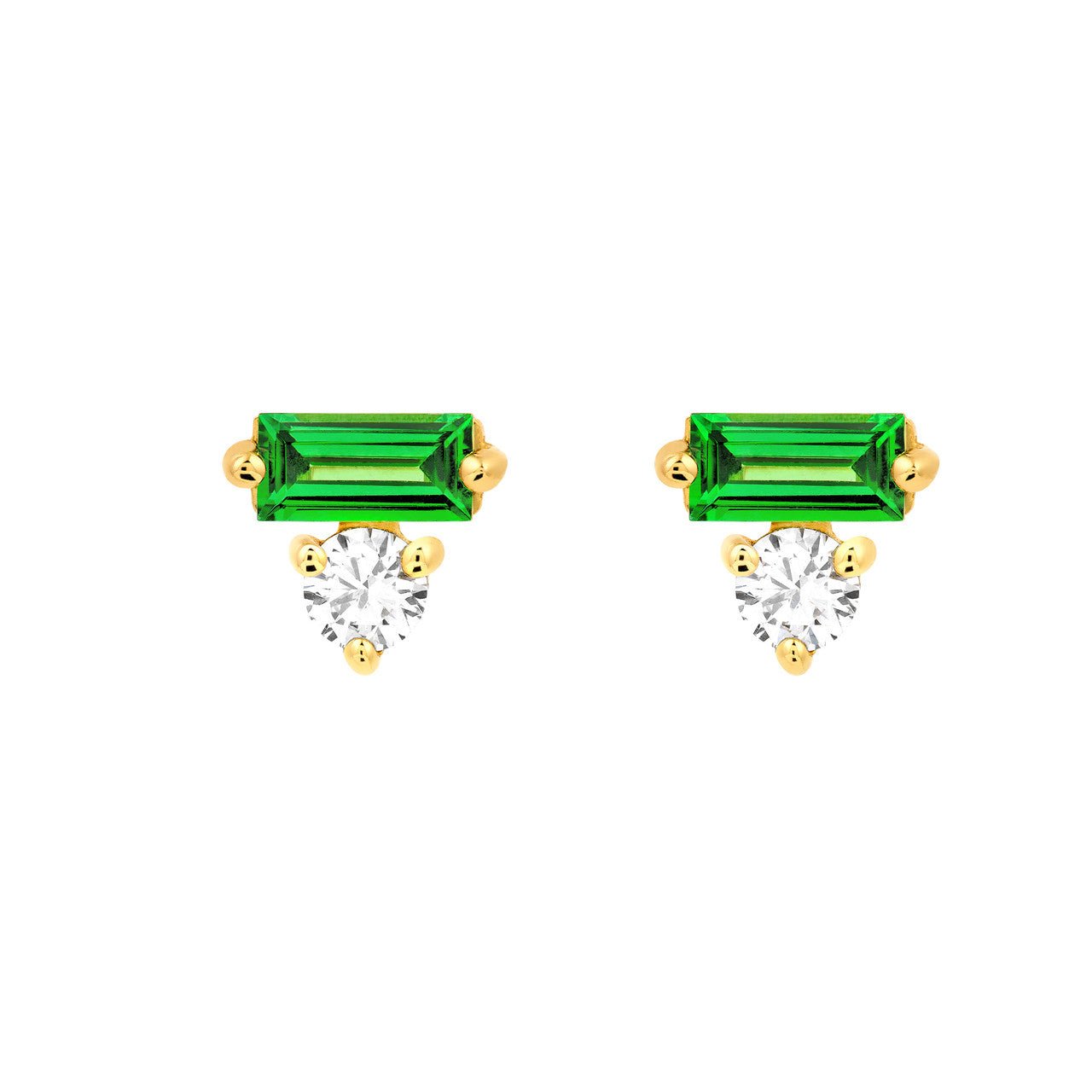 Birmingham Jewelry - 14K Yellow Gold Square Baguette Tsavorite & Round Diamond Earrings - Birmingham Jewelry
