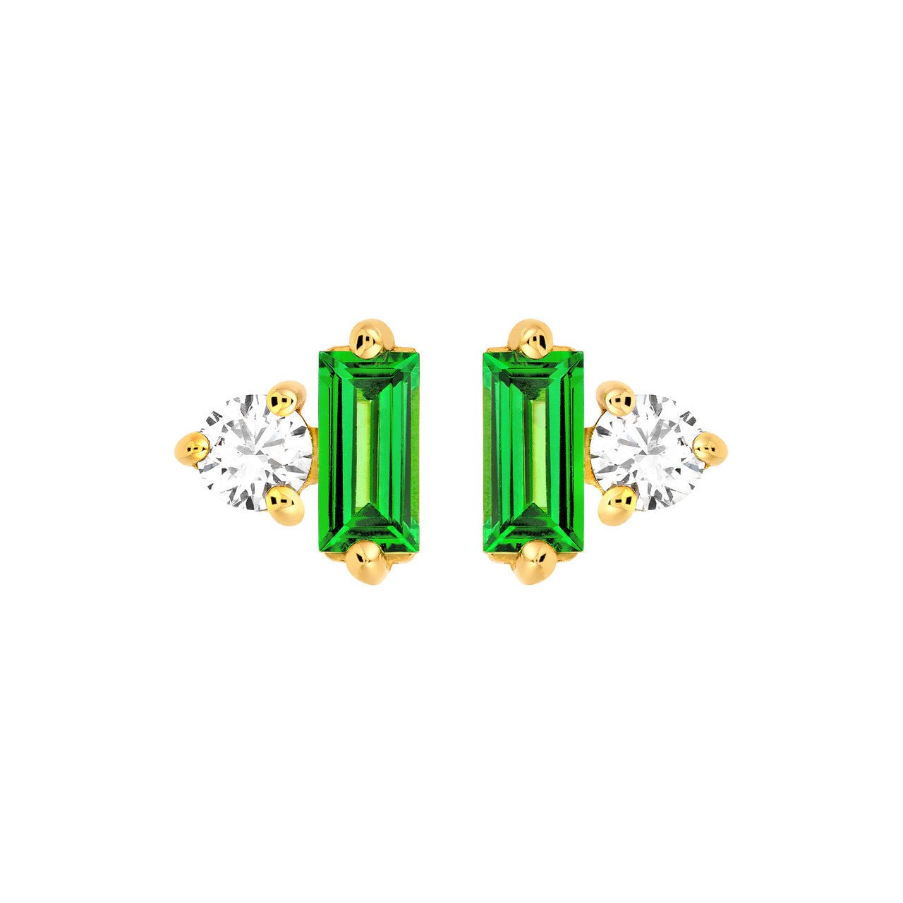 Birmingham Jewelry - 14K Yellow Gold Square Baguette Tsavorite & Round Diamond Earrings - Birmingham Jewelry
