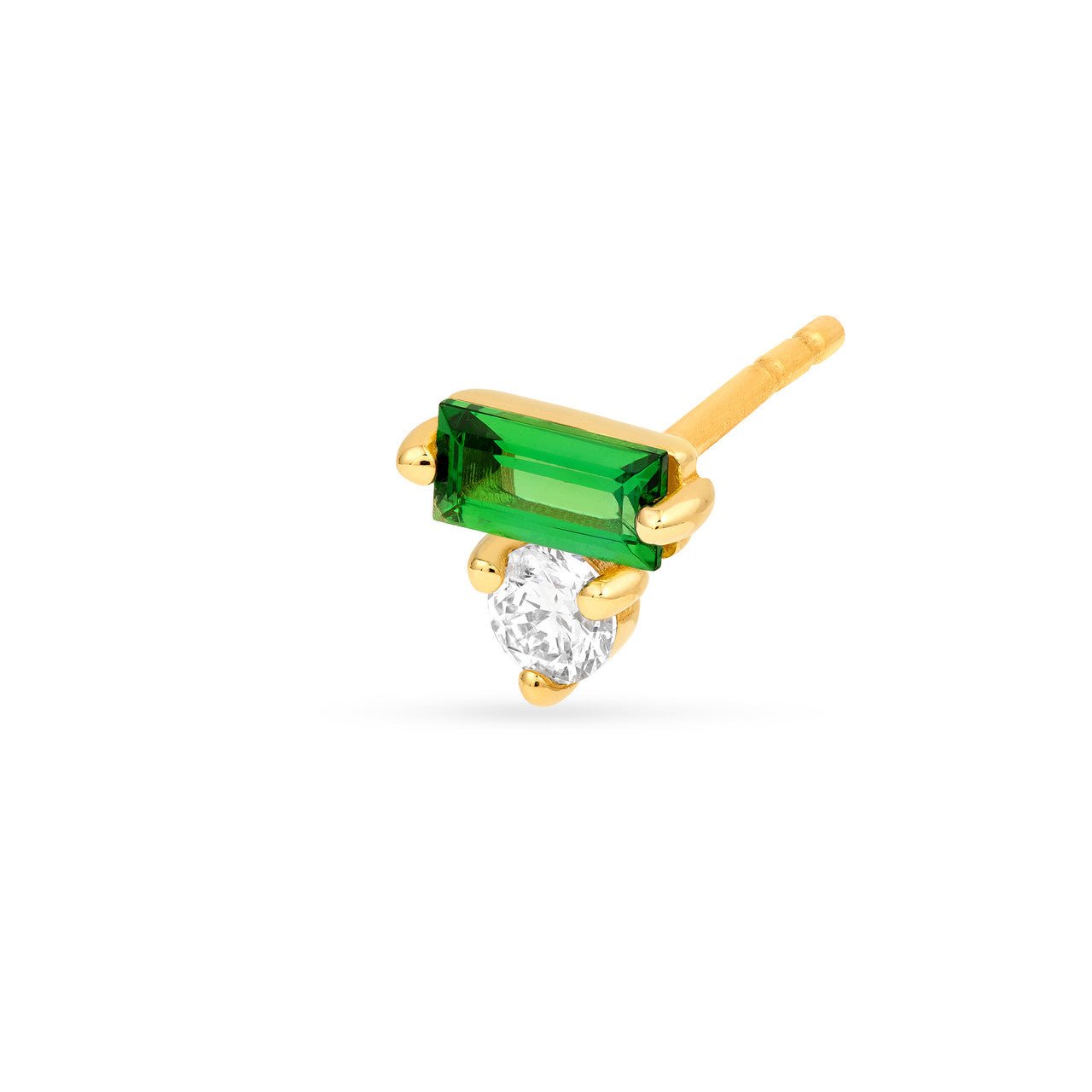 Birmingham Jewelry - 14K Yellow Gold Square Baguette Tsavorite & Round Diamond Earrings - Birmingham Jewelry