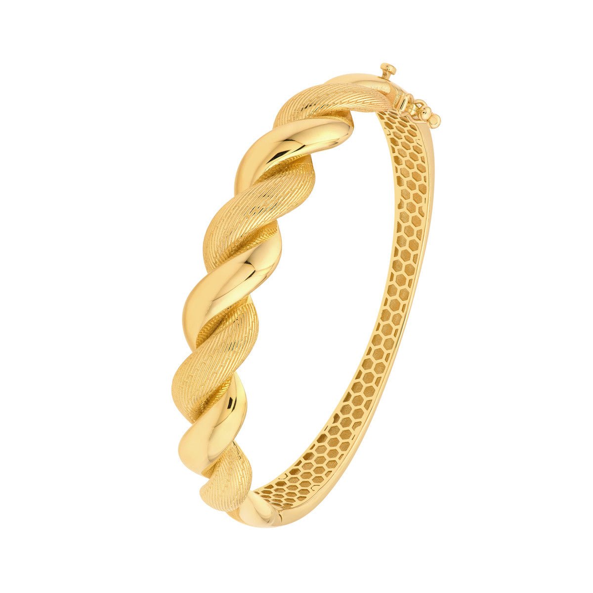 Birmingham Jewelry - 14K Yellow Gold Textured and Polished Twist Bangle Bracelet - Birmingham Jewelry