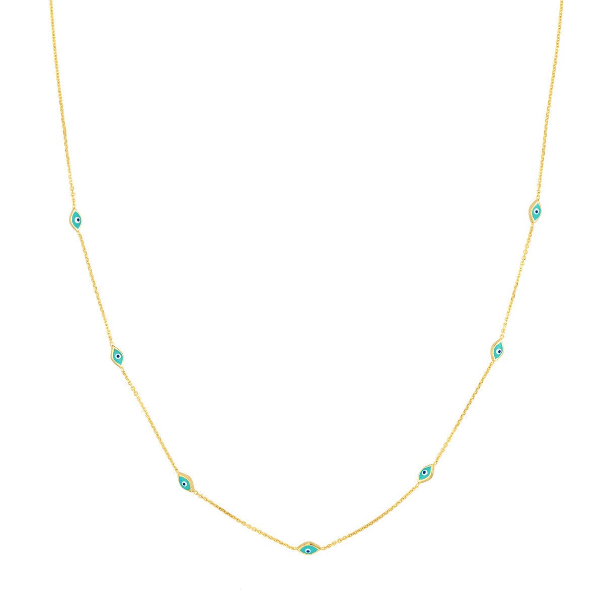 14K Yellow Gold Turquoise Enamel Evil Eye Station Necklace Birmingham Jewelry Necklace Birmingham Jewelry 