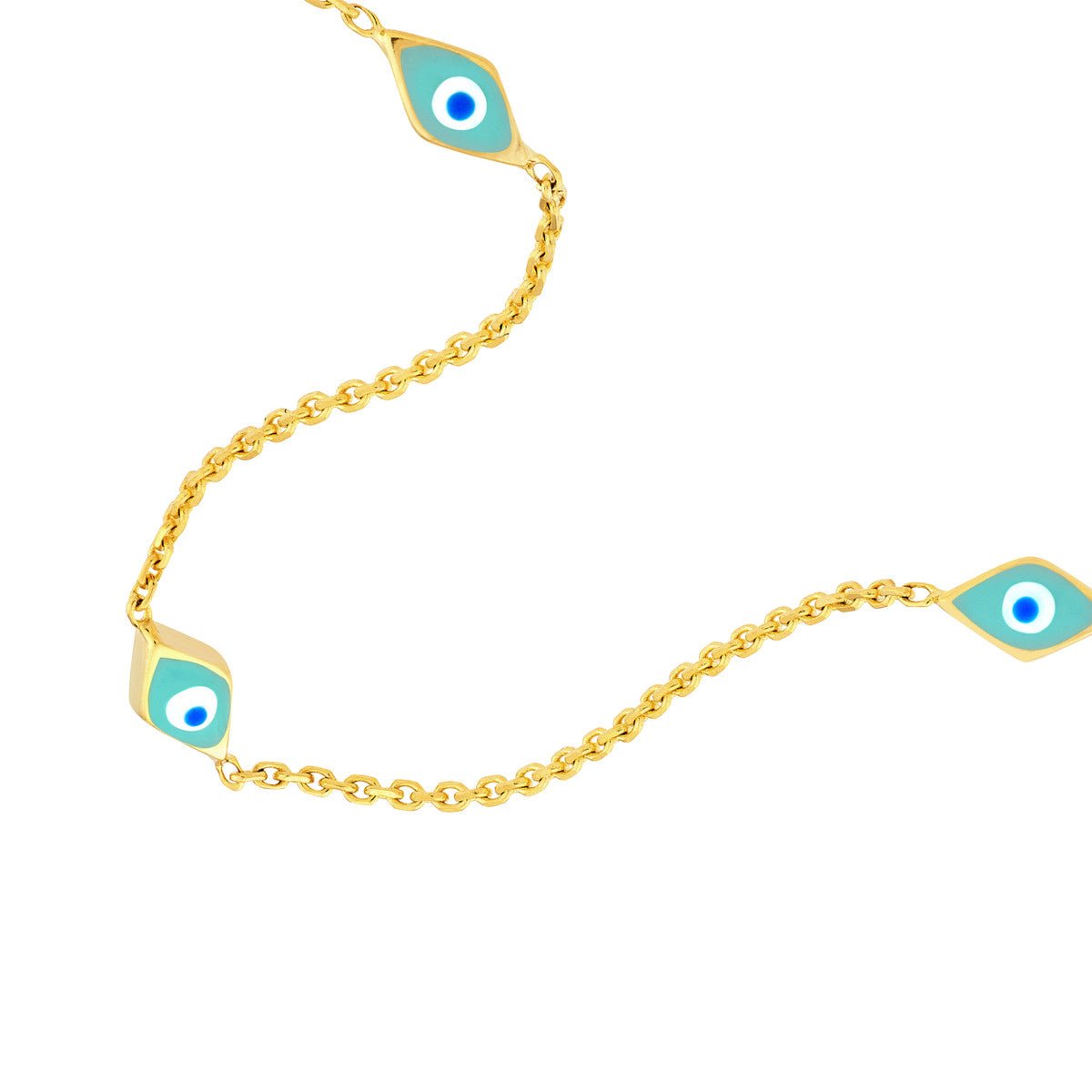 14K Yellow Gold Turquoise Enamel Evil Eye Station Necklace Birmingham Jewelry Necklace Birmingham Jewelry 