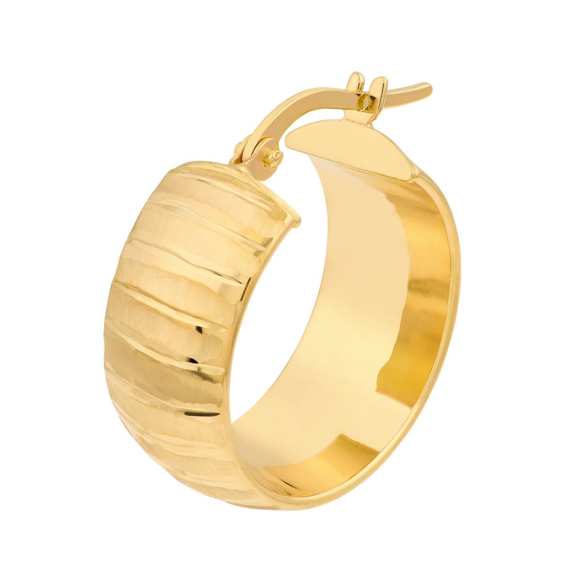 Birmingham Jewelry - 14K Yellow Gold Wide Textured Round Hoop Earrings - Birmingham Jewelry