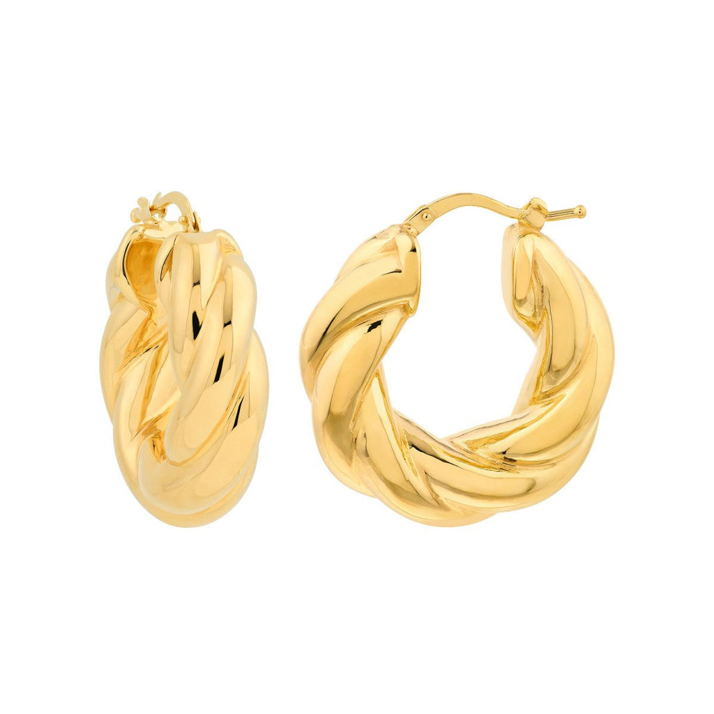 14K Yellow Gold Wide Twisted Puff Hoop Earrings - Main Image