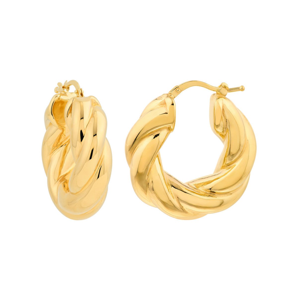 Birmingham Jewelry - 14K Yellow Gold Wide Twisted Puff Hoop Earrings - Birmingham Jewelry