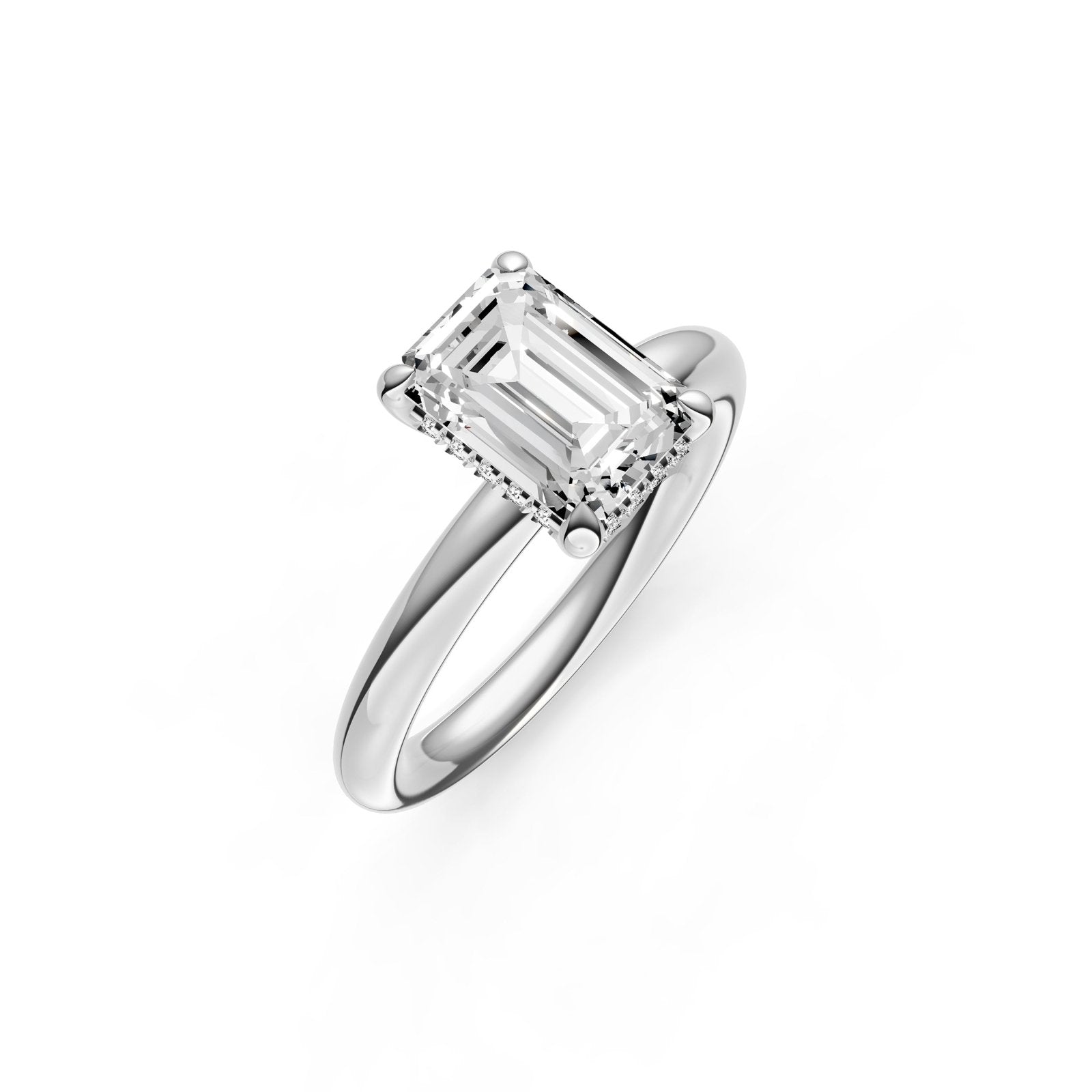 Birmingham Jewelry - Classic Hidden Halo Engagement Ring (Emerald Cut) - Birmingham Jewelry