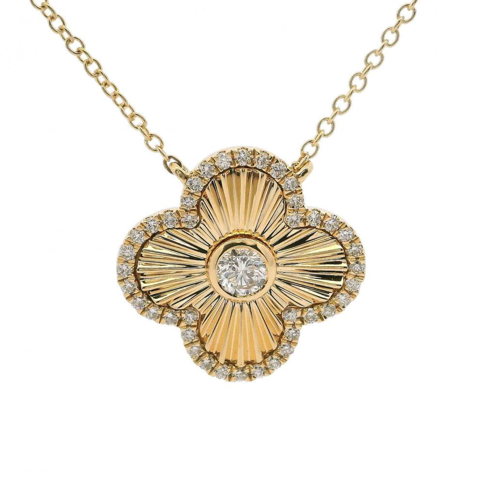 14K Yellow Gold Petite Clover Diamond Medallion Necklace Birmingham Jewelry Necklace Birmingham Jewelry 