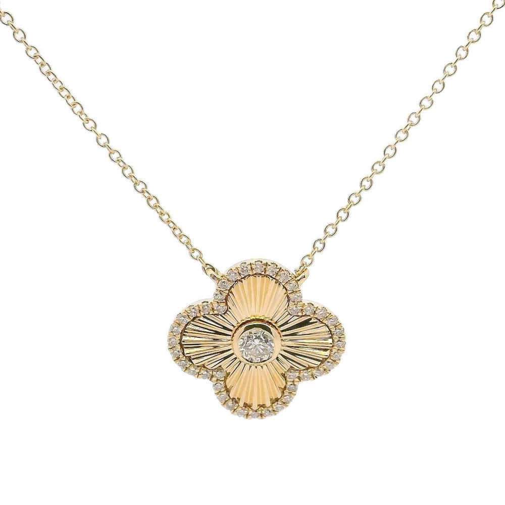14K Yellow Gold Petite Clover Diamond Medallion Necklace Birmingham Jewelry Necklace Birmingham Jewelry 