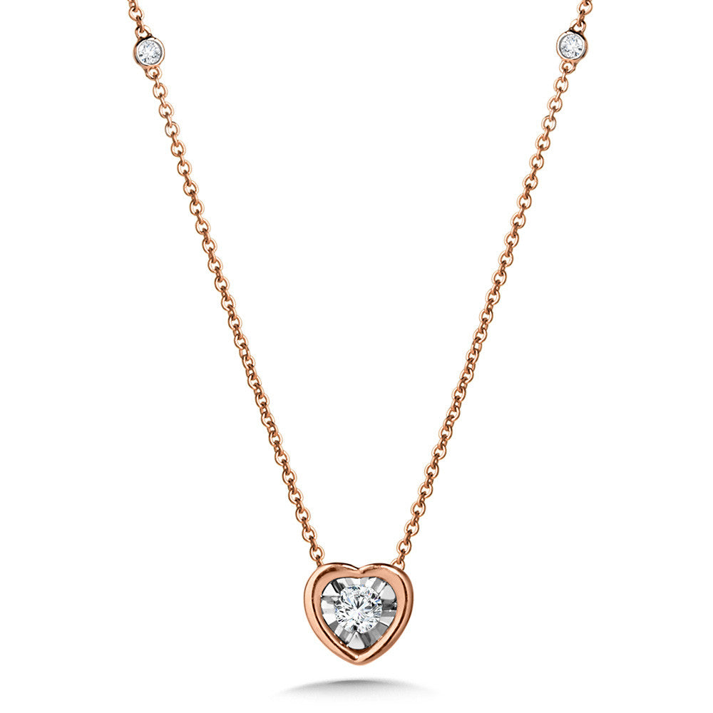 14K Rose Gold Heart-Shaped Bezel Diamond Star Necklace