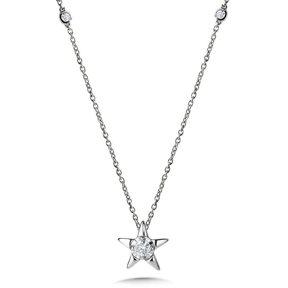 14K Yellow Gold Star-Shaped Diamond Star Necklace