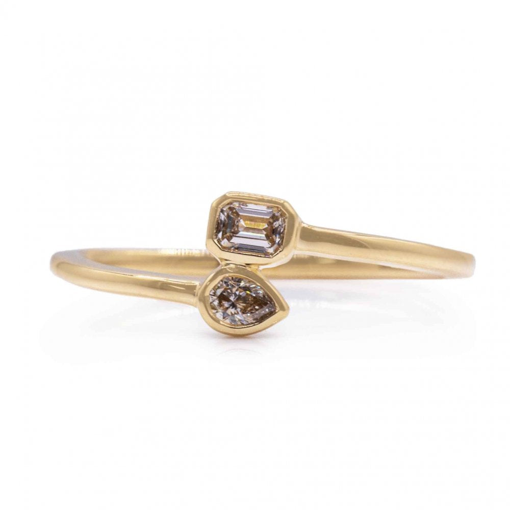 14K Yellow Gold 2 Stone Bypass Ring Birmingham Jewelry Fashion Band Birmingham Jewelry 