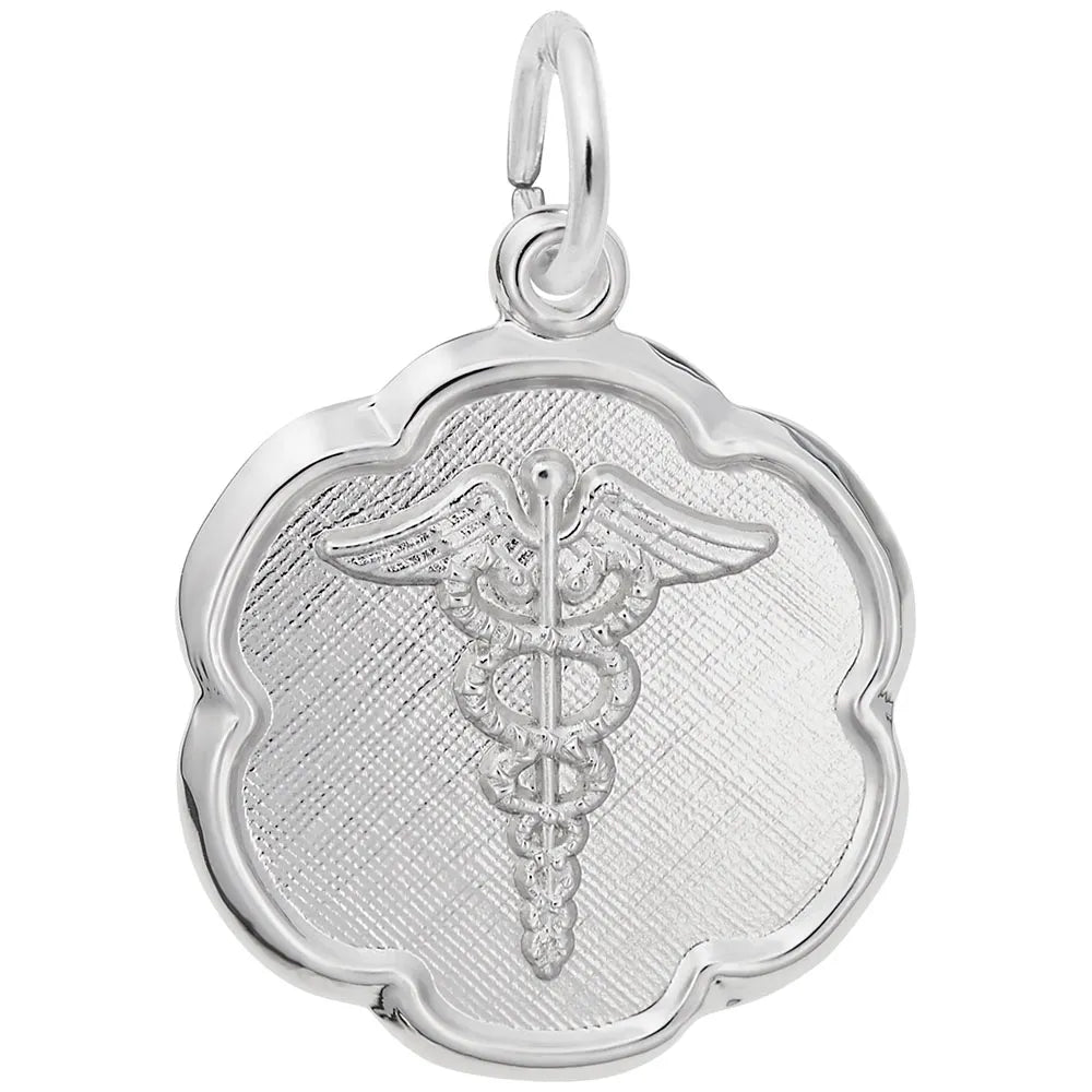Rembrandt Charms - Rembrandt Charms - Caduceus Scalloped Disc Charm - 2466 - Birmingham Jewelry