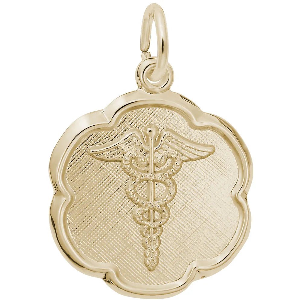 Rembrandt Charms - Rembrandt Charms - Caduceus Scalloped Disc Charm - 2466 - Birmingham Jewelry